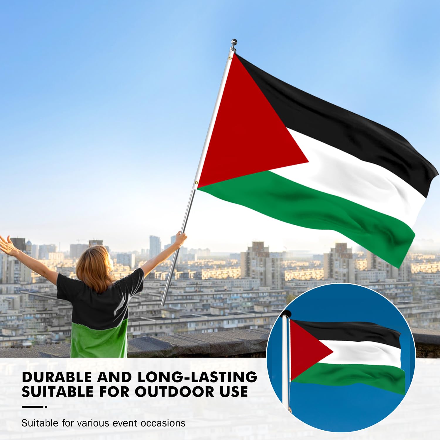 Drapeau Palestine 150 X 90 Cm Avec Écharpe 135 X 14 Cm - Ensemble Résistant Aux Intempéries, Œillets Inclus