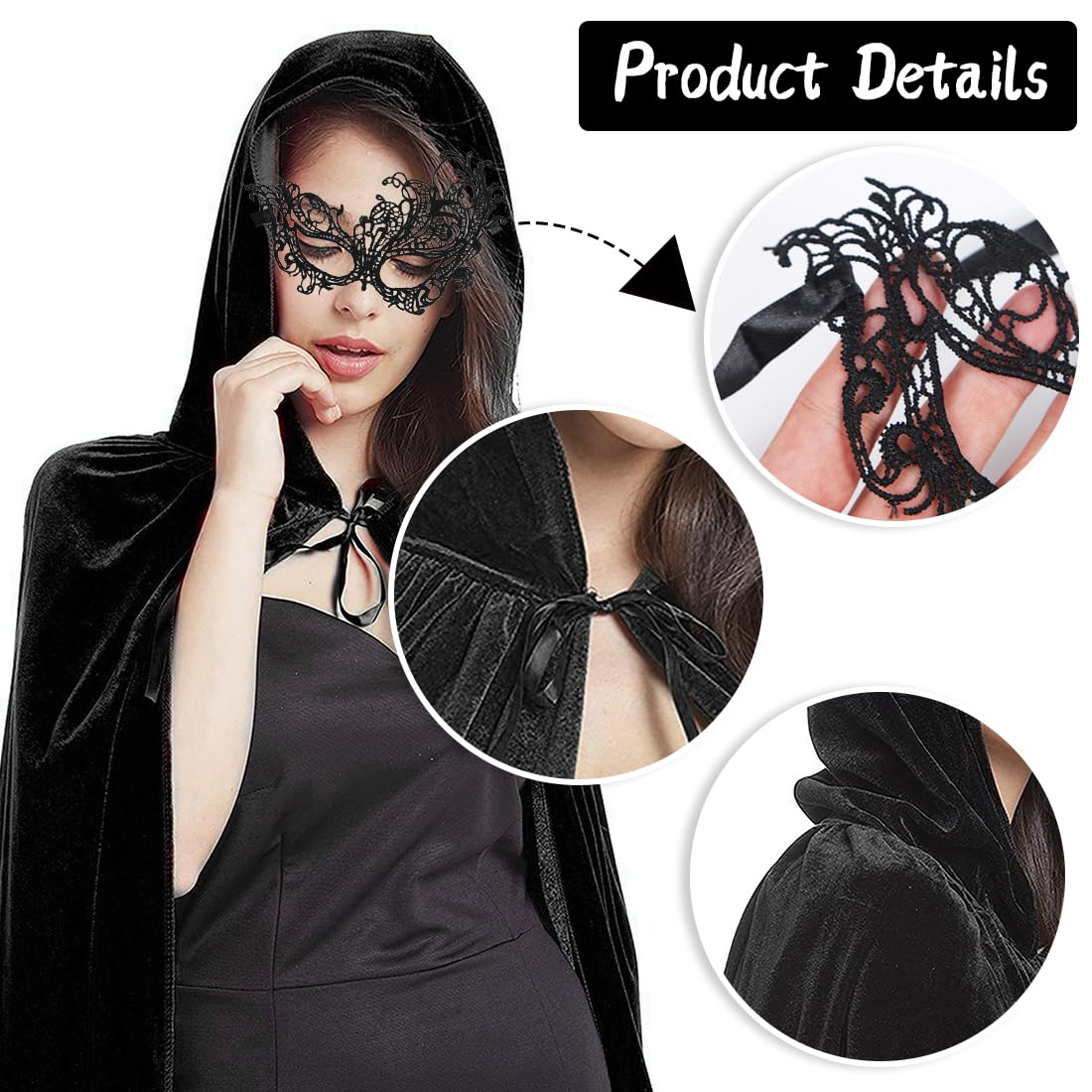 Mantello In Velluto Con Cappuccio - Unisex Per Halloween, Costumi Vampiro E Streghe, Lungo E Elegante