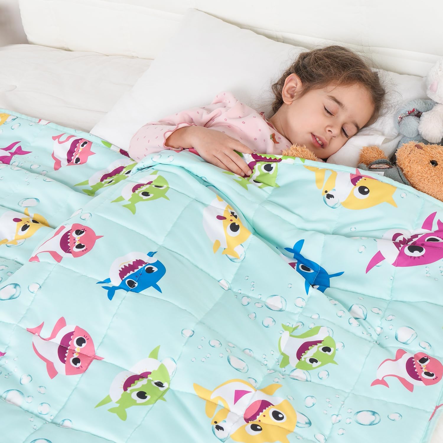 Kivik Weighted Blanket 7 lbs, 41" x 60" Green Shark Weighted Blankets for Small Single/Twin Size Bed, All-Season Breathable Soft Cozy Cute Heavy Throw Blanket for Calming & Sleep, Washable