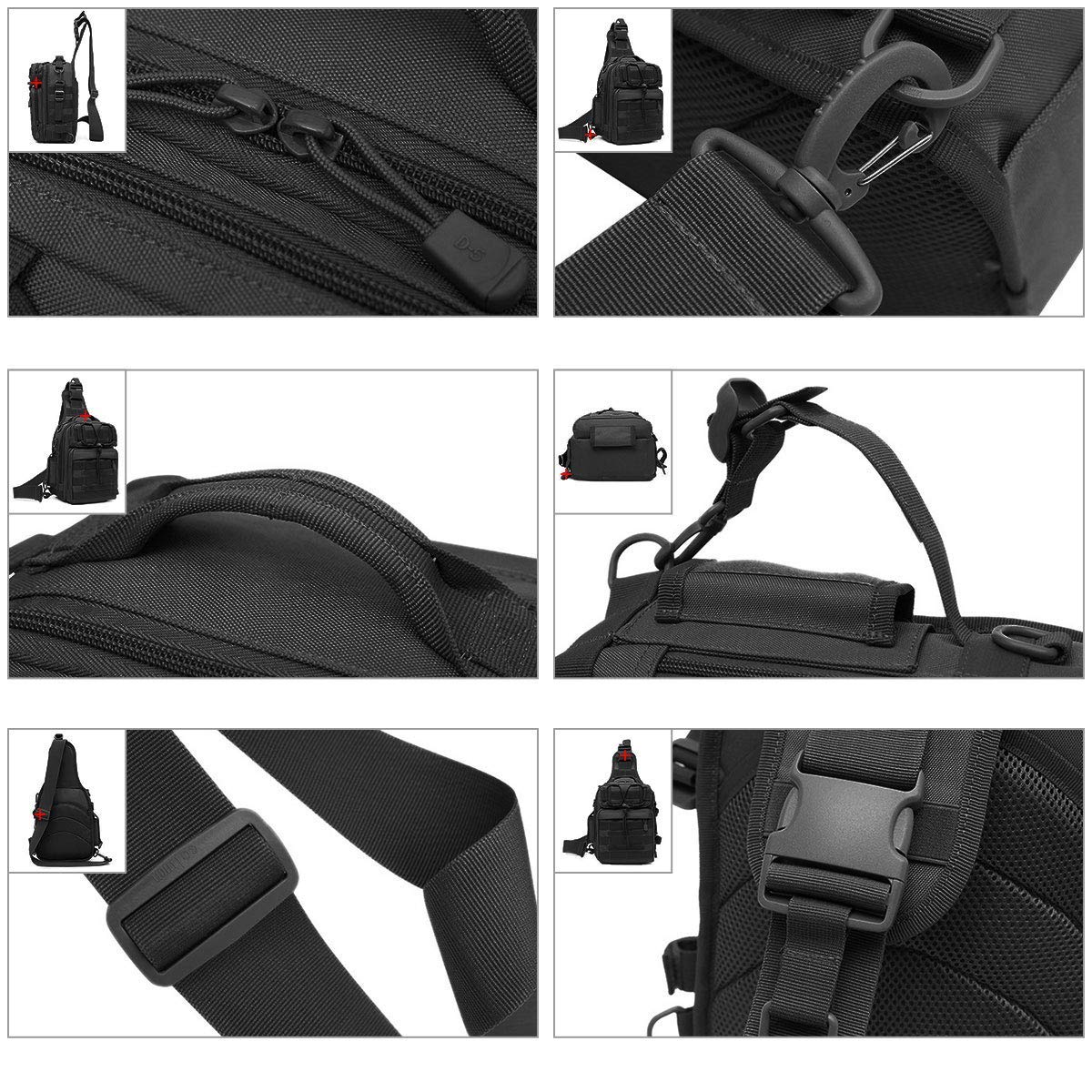 HUNTVP Taktisch Schultertasche Militär Brusttasche Wasserdicht Sling Rucksack Crossbody Bag Multifunktion mit Verstellbar Schultergurt für Sport Angeln Outdoor, Schwarz