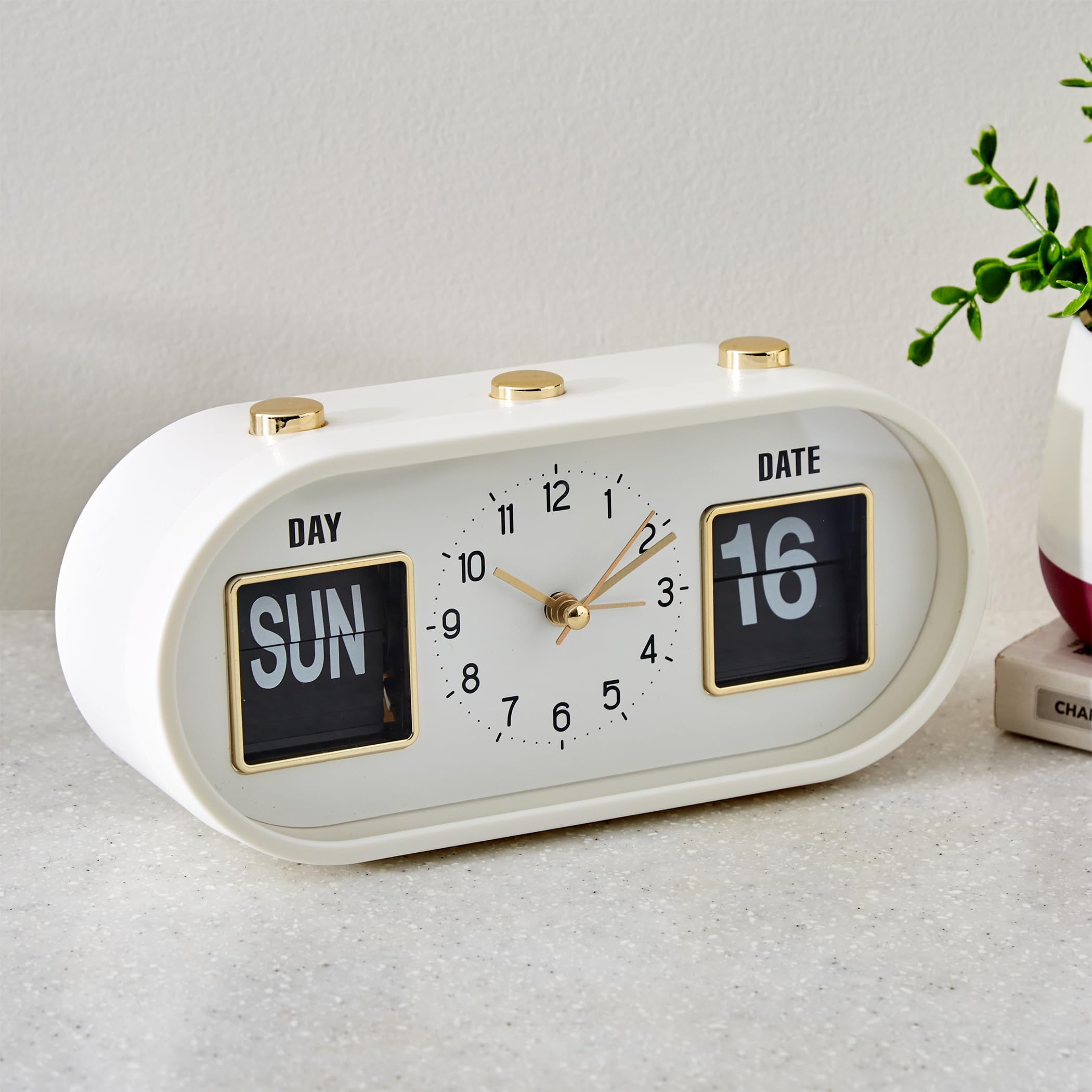 Home Centre Casablanca Gloss Table Clock with Day and Date - 20x6x9cm-image-12