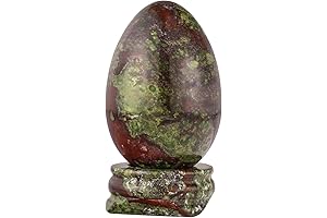 Dragon Blood Jasper Crystal Egg Adorned Stone Stand: Polished Gemstone Sphere for...