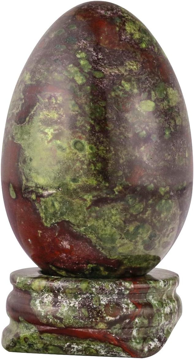 mookaitedecor Dragon Blood Jasper Crystal Egg with Stone Stand, Polished Gemstone Sphere Figurines for Divination and Home Decoration