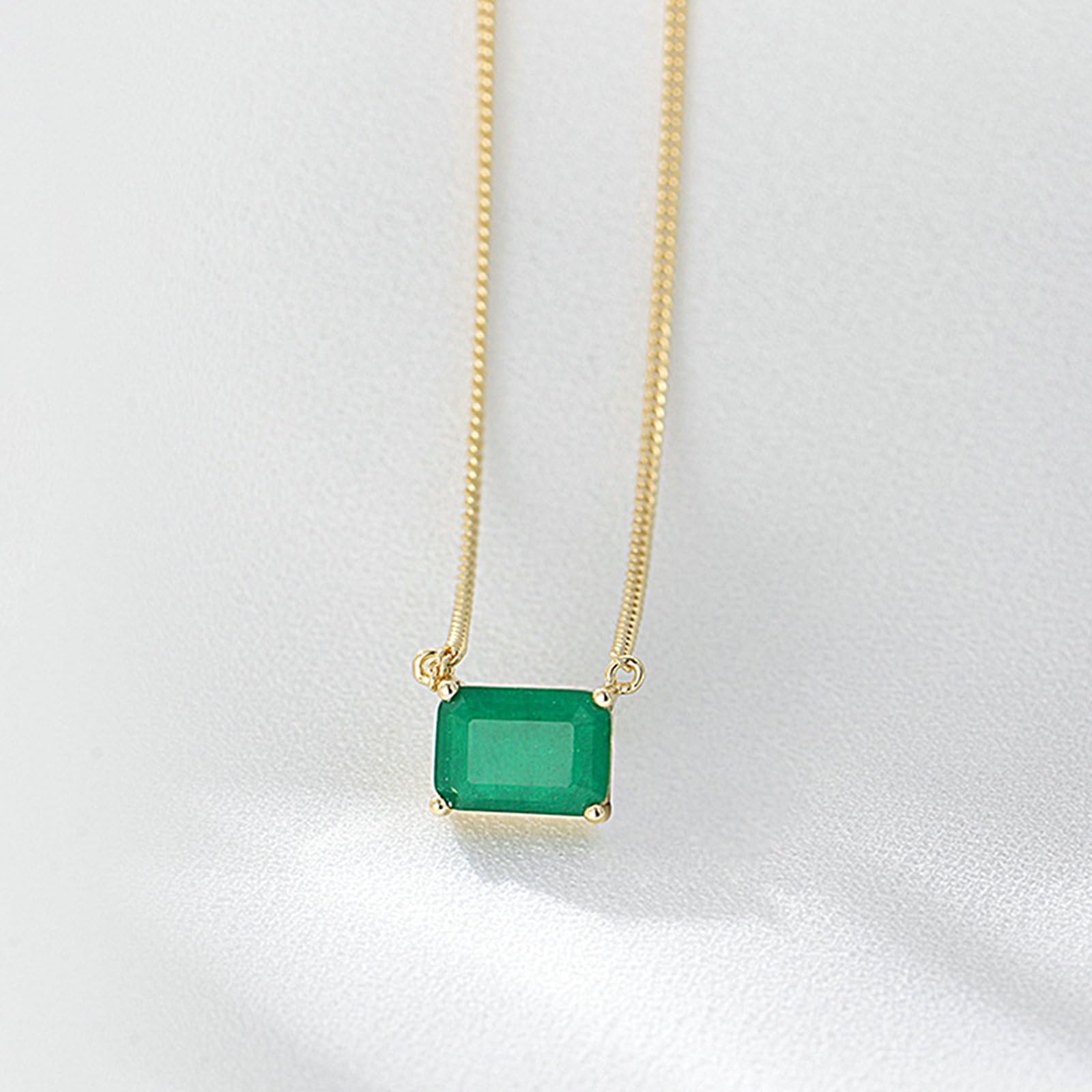 Halskette Gelbgold Damen, Halsketten mit Rechteck Labor Erzeugter Smaragd aus 375/585/750 Gold, 40+5cm