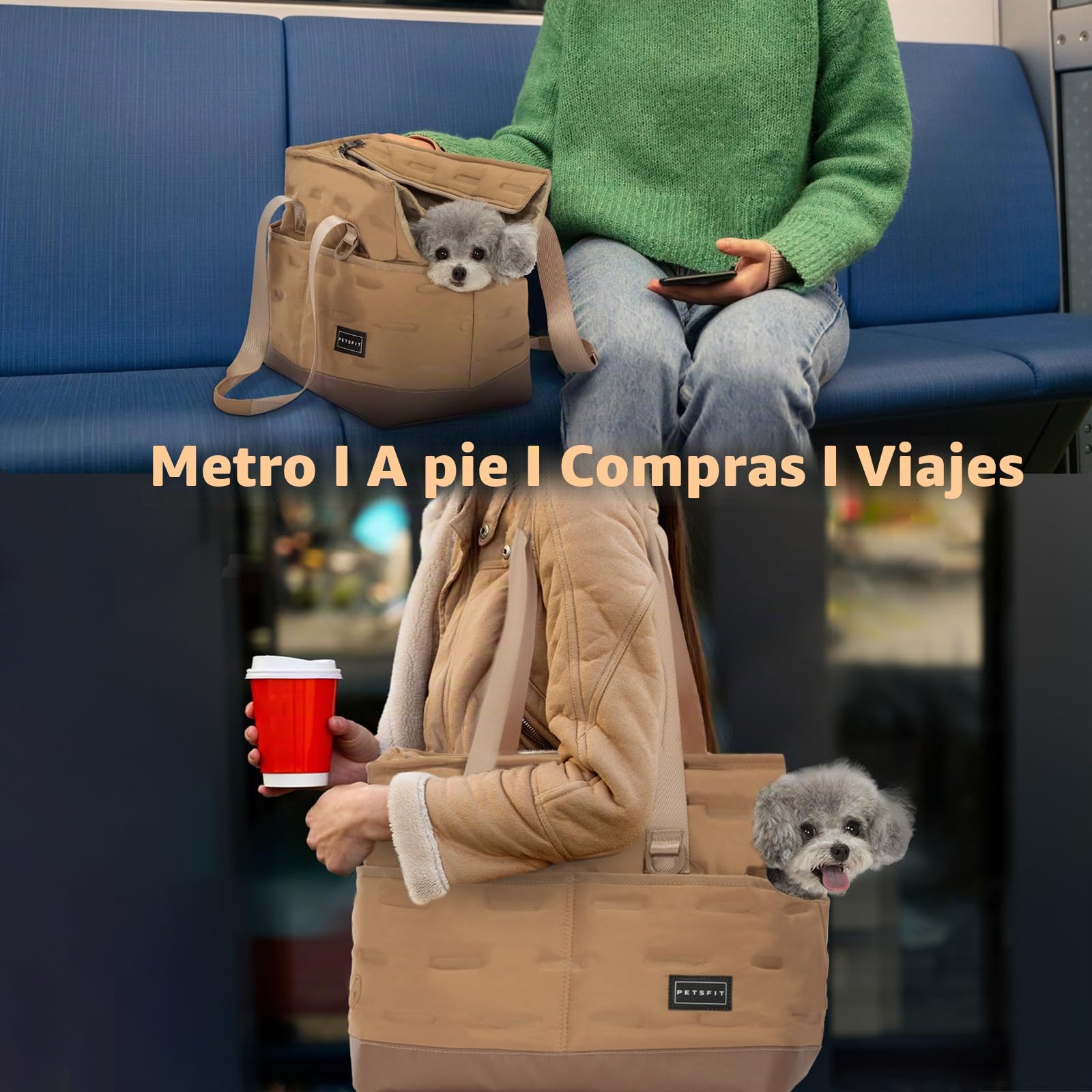 Petsfit Bolso para Perros Transportin Perro Pequeño Lavable Bolsa de Transporte para Perros y Gatos Incluye Arnés de Seguridad Fondo Impermeable
