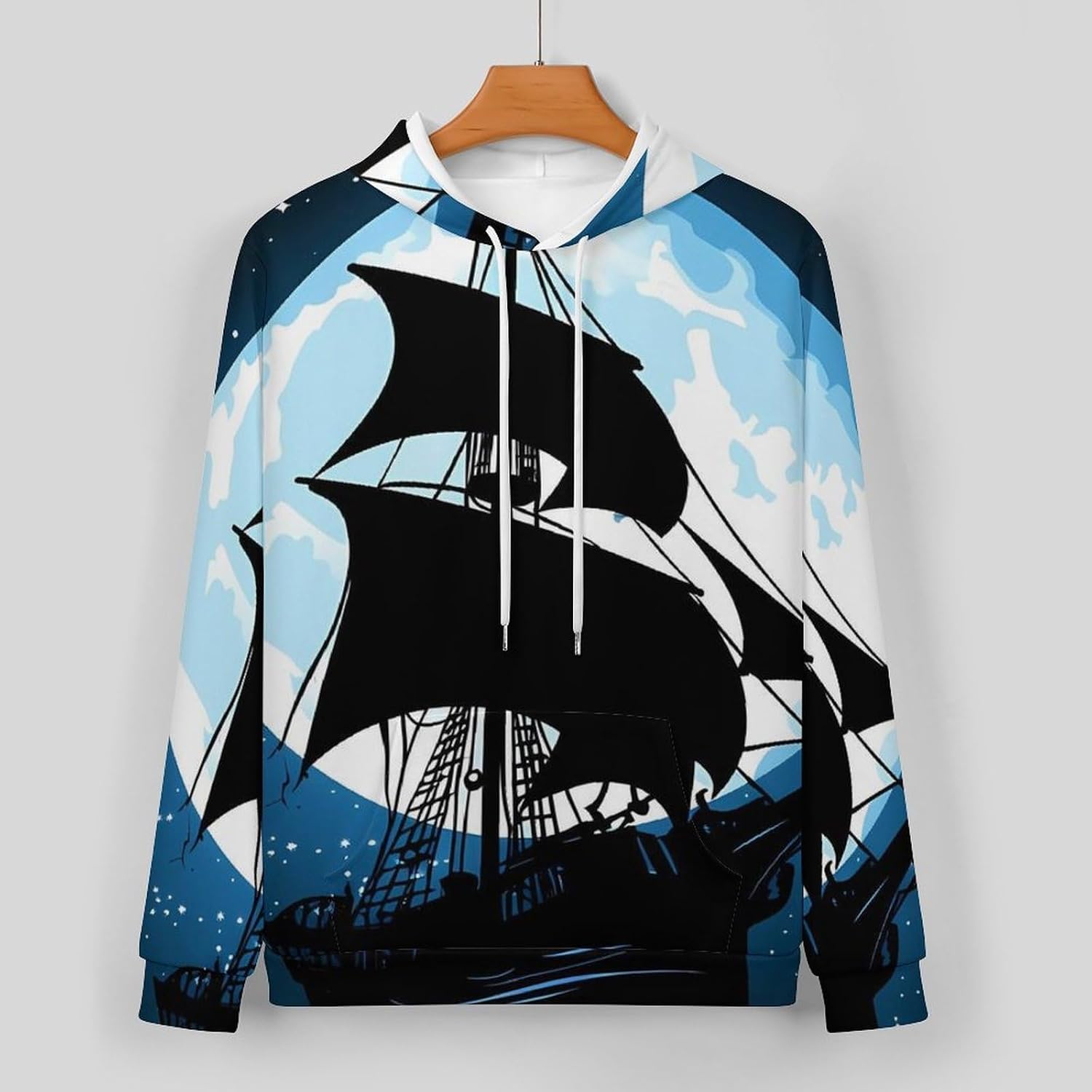 Moonlit Pirateships Silhouette Men's Hooded Set Casual 2 Pieces Suits Pullover Tracksuit Hoodies And Sweatpants