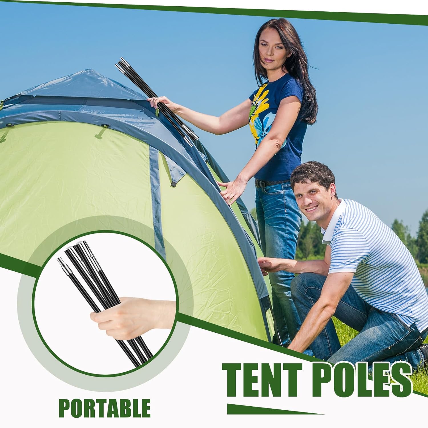 Yaocom Fiberglass Tent Poles Replacement Pre Assembled Black Tent Poles Camping Rod Parts for Hiking Outdoor Camping Backpacking