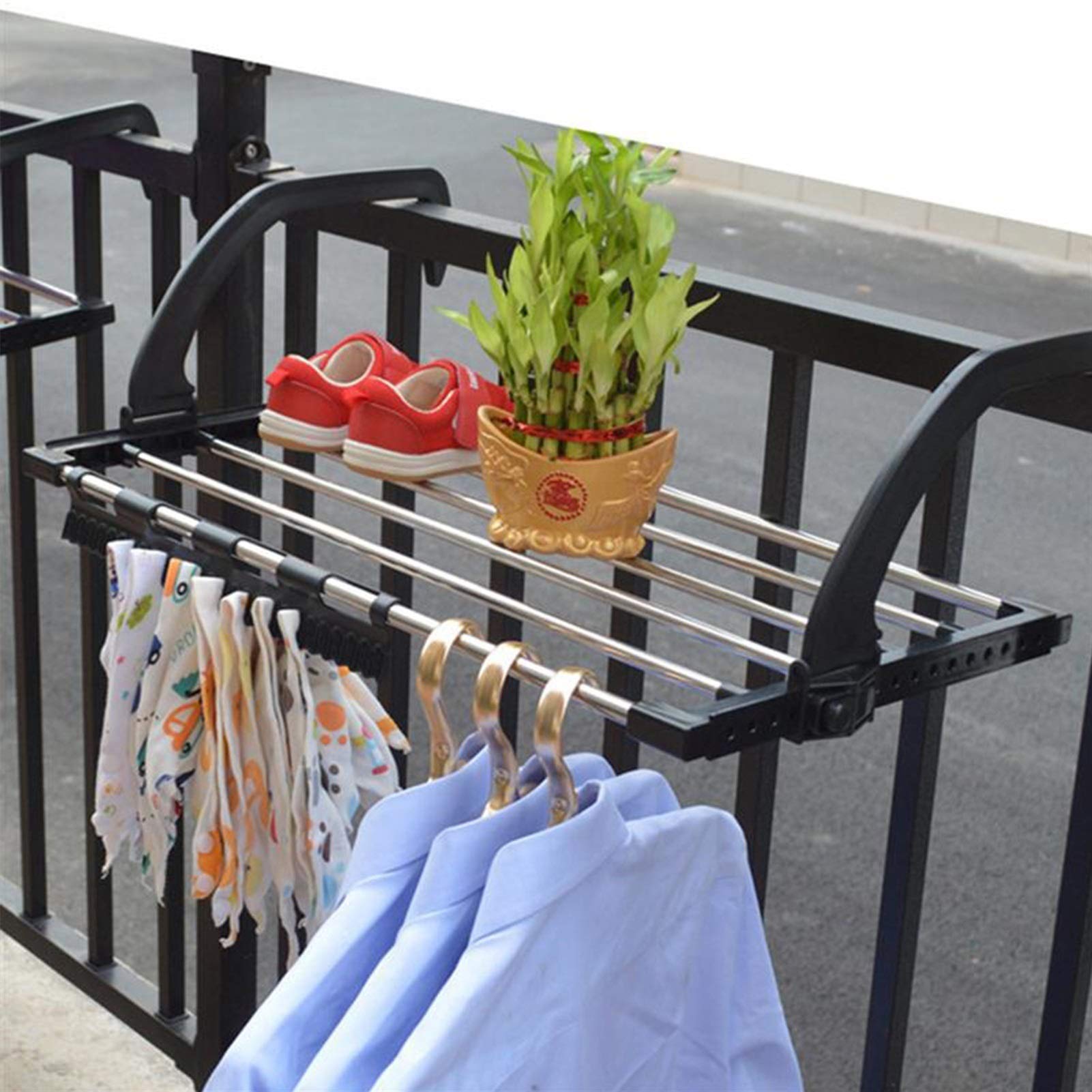 Kleiderbügel mit 6 Stangen, Handtuchhalter, klappbarer Wäscheständer, zusammenklappbarer Wäscheständer für Zuhause, Socken, Röcke, Trockenständer, Balkon, Schuhregal (L)