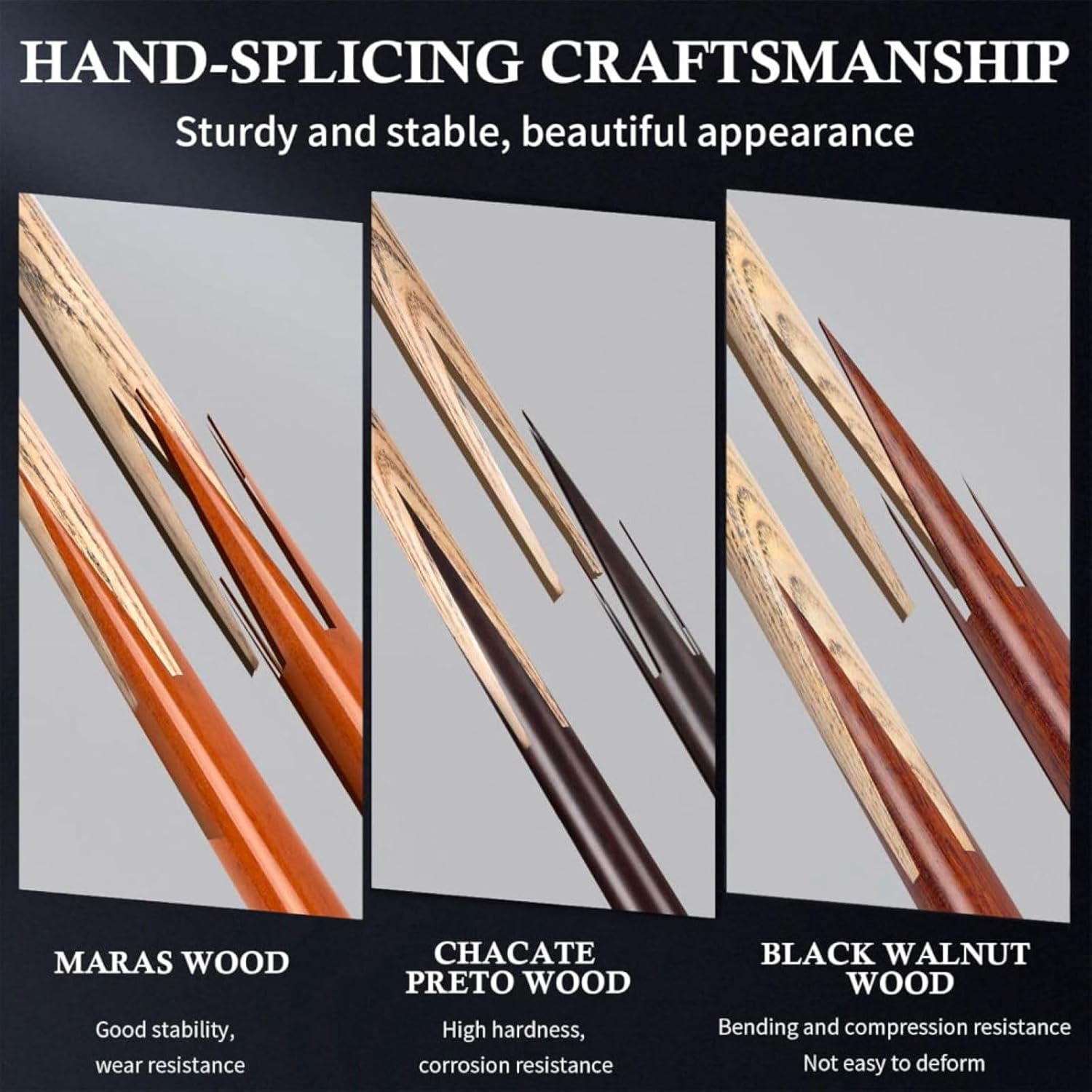 Kmise 57 inch Pool Cue, 19oz Cue Stick with 9.5mm Professional Tip, Handcraft, Made of Chacate Preto Wood, Bar or House Use for Men or Women, Pool Sticks for Adults (3 Sets)