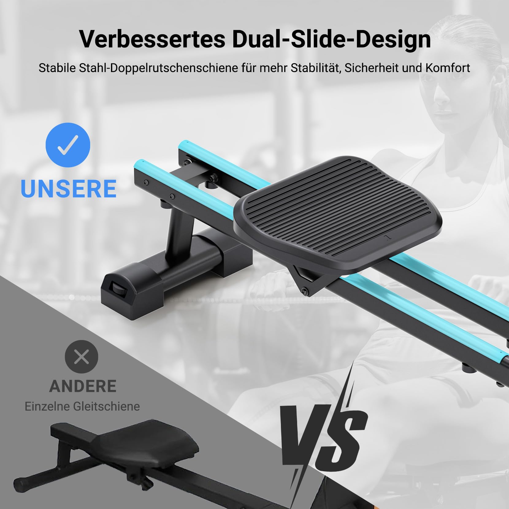Dripex Rudergerät für Zuhause, 16 Widerstandsstufen, Leises Magnetisches Rudergerät, Maximale Tragfähigkeit 160 KG, langlebige Gleitschiene, Bluetooth App unterstützt, LCD Monitor