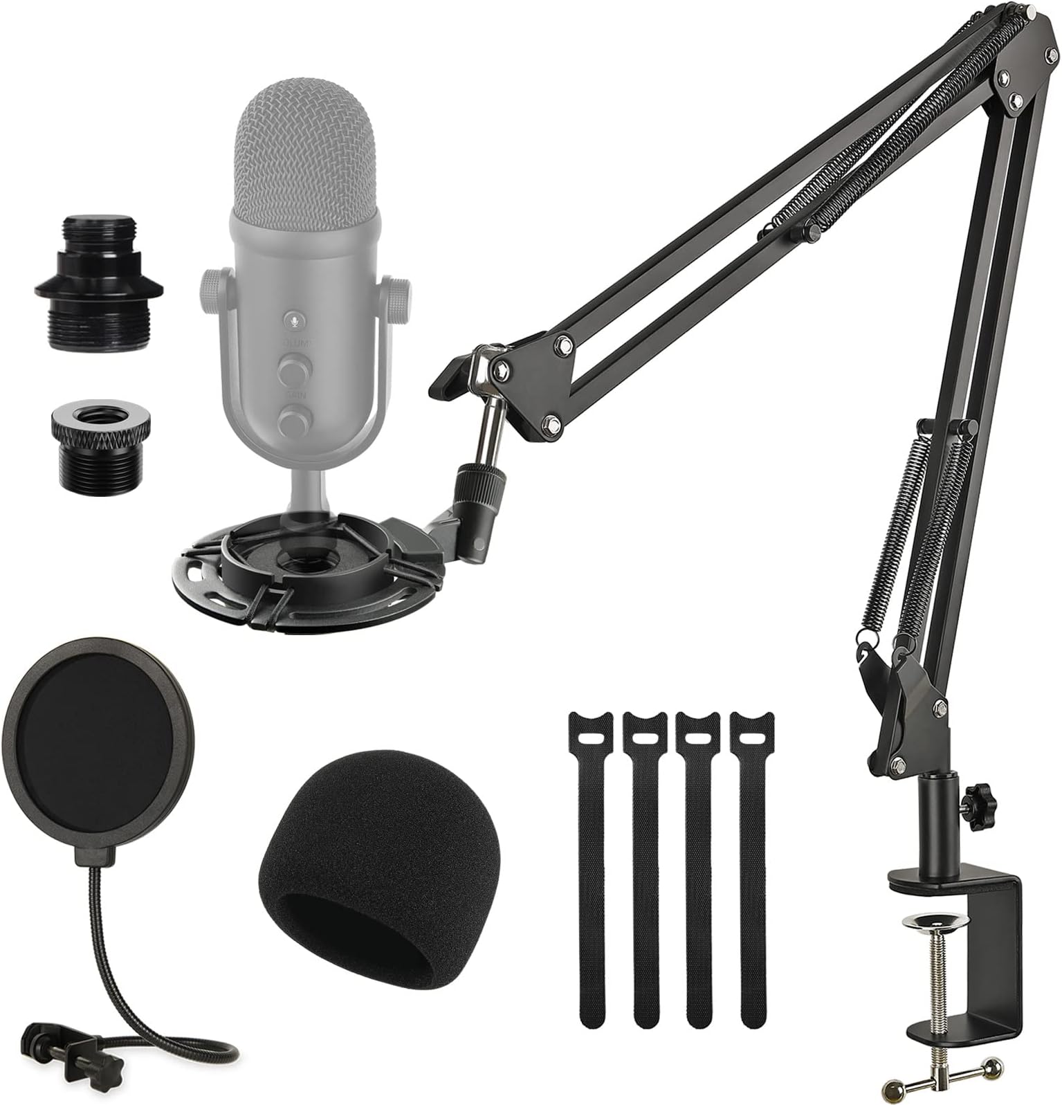 Mic Boom Arm for Razer Seiren V2 Pro, Adjustable Microphone Arm Stand Podcast Microphone Stand with Shock Mount, Pop Filter, Foam Windscreen, Table Mount Clamp and Adapters for Streaming, Gaming