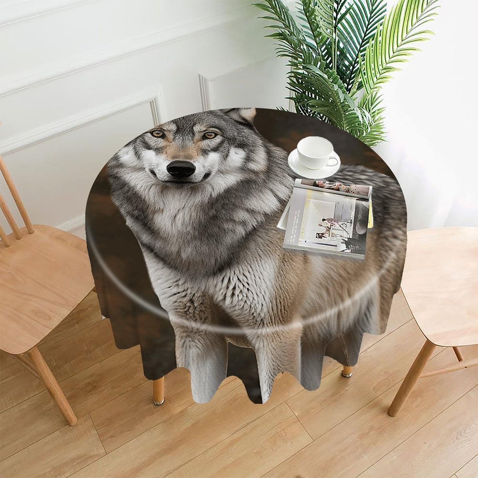 VstaDank Wild Wild Gray Wolf Tablecloth Easy to Clean Polyester Round Table Cover Washable Round Table Cloth Wrinkle-Free Circle Decoration Tablecloth for Kitchen Dining Room 60"