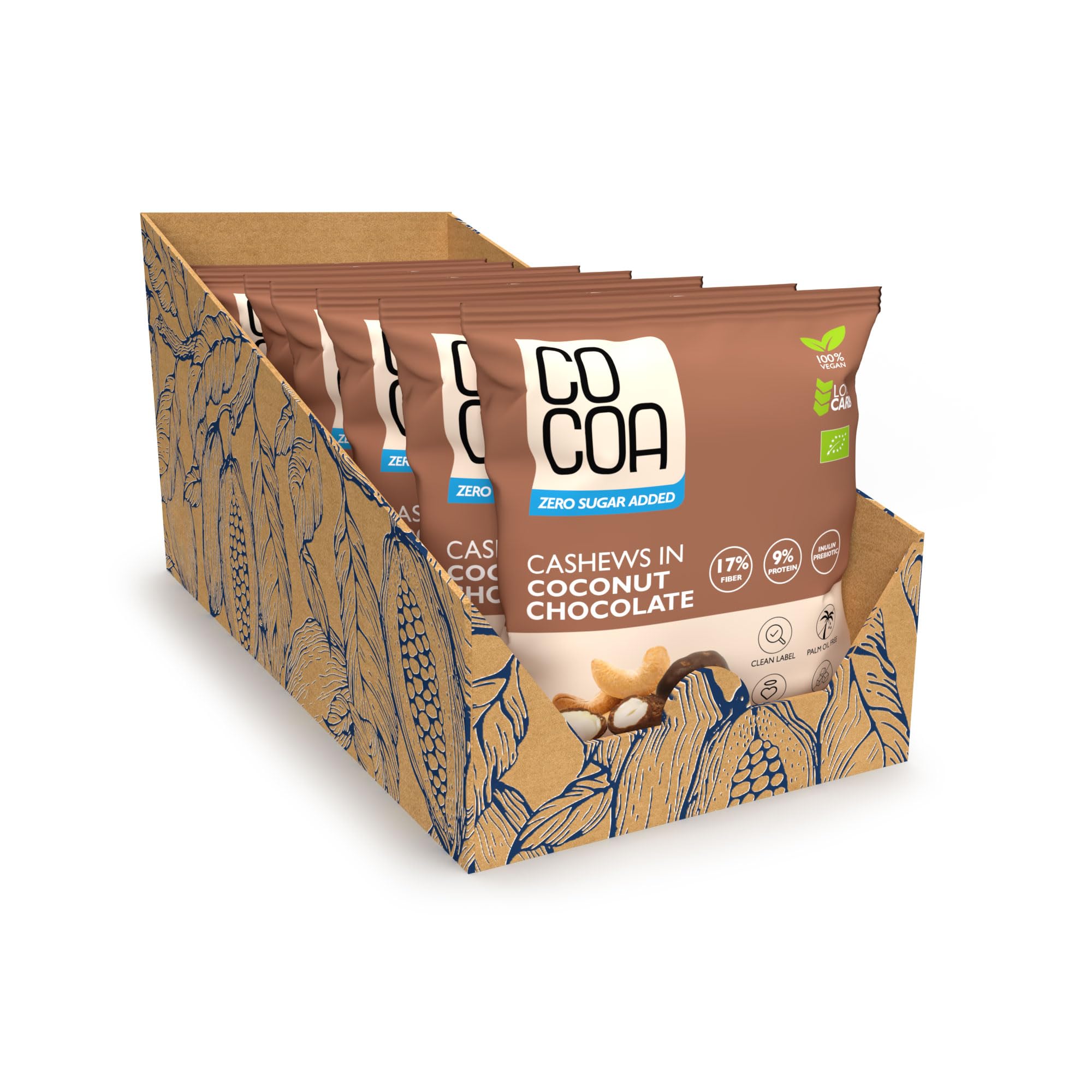 CO COA Noix de Cajou au Chocolat Sans Sucre à la Noix de Coco BIO BOX 7 X 70g - Bonbons Sans Sucre, Adapté Vegan, Sans OGM, Sans Huile de Palme, Enrichi en Magnésium et Zinc, Sans Lactose