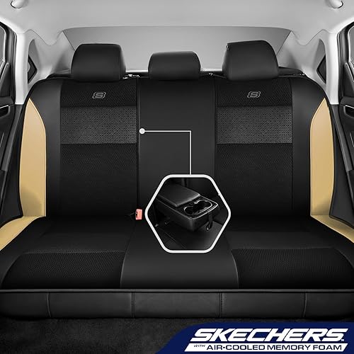 Miniatura 2 de Skechers Fundas de asiento de espuma viscoelástica y refrigeradas por aire, cuero de primera calidad con fundas de asiento de automóvil de malla