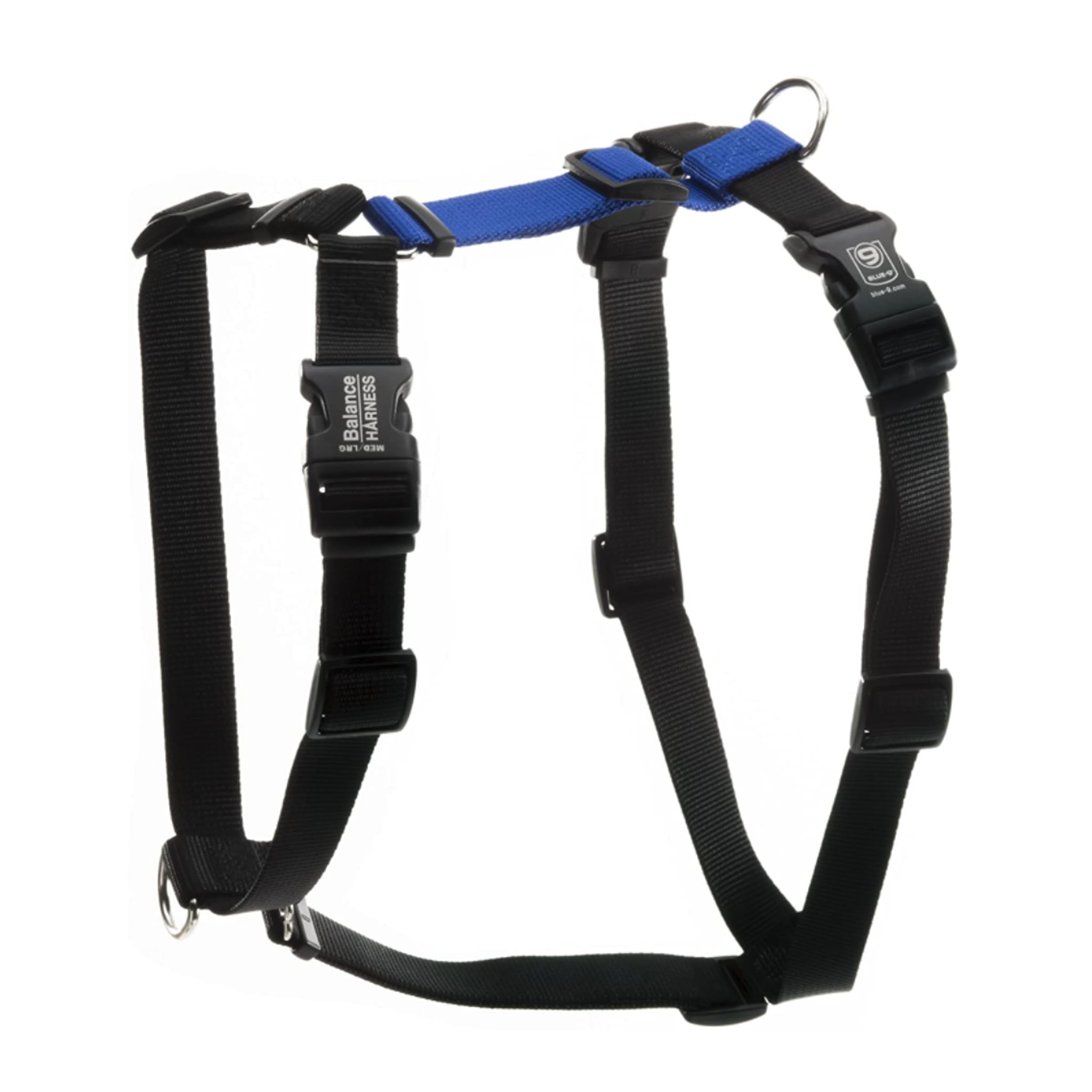 Blue-9Buckle-Neck Balance Harness, Fully Customizable Fit No-Pull Harness, Ideal for Dog Training and Obedience, Made in The USA, Blue, Medium/Large