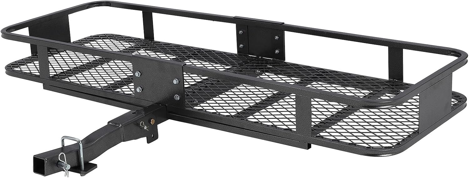 60"X20"X6" Hitch Mount Cargo Carrier Basket, Heavy Duty Steel Luggage Rack with 500 Lbs Capacity, 2" Hitch Shank Enhanced Storage Solution for Car, SUV, Traveling & Camping