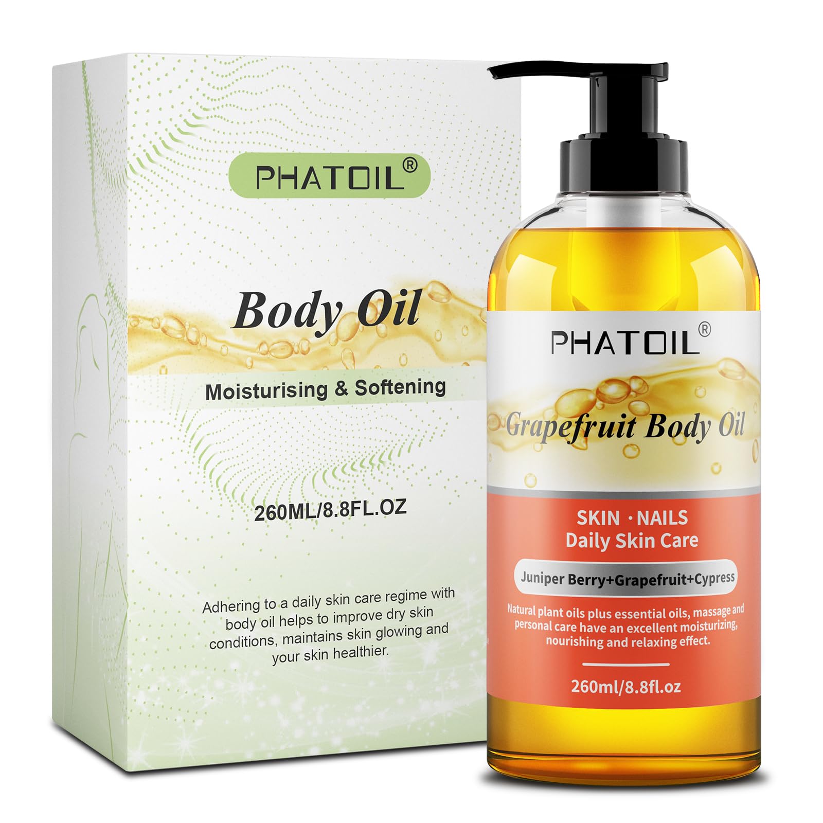PHATOIL Grapefruit Body Oil, 260ML Body Oils for Nourish Skin, Long-Lasting Nature Fragrance Oils, Premium Grapefruit Body Oil Great for All Skin Types - 8.8FL.OZ