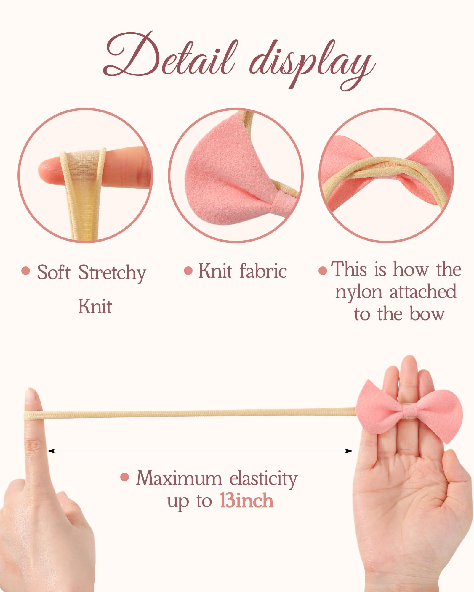 Dooboi Baby Girl Headbands with Bows Baby Hair Bows Nylon Hairbands Handmade Woolen Fabric Hair Accessories for Newborn Infant Toddlers Little Girls and Kids Wool Solid Color - Image 2