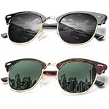 Sunglasses Men Polarized Sunglasses for Men Women Unisex Semi-Rimless Frame Retro Driving Sun Glasses UV Blocking