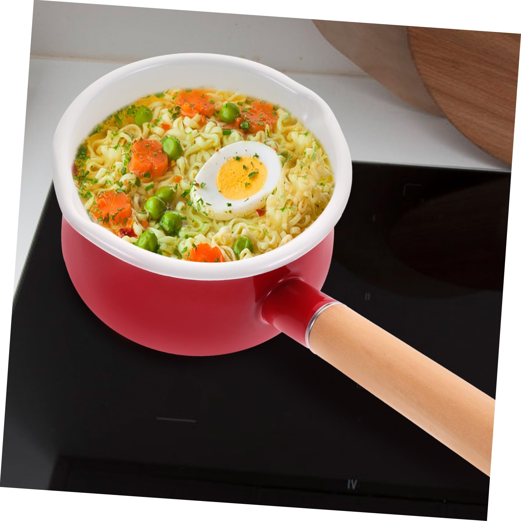 Pentola per Latte Smaltata 15Cm Doppio Beccuccio Manico Ergonomico Antiscottatura Adatta per Cottura di Noodles Salse Dessert e Alimenti per Bambini