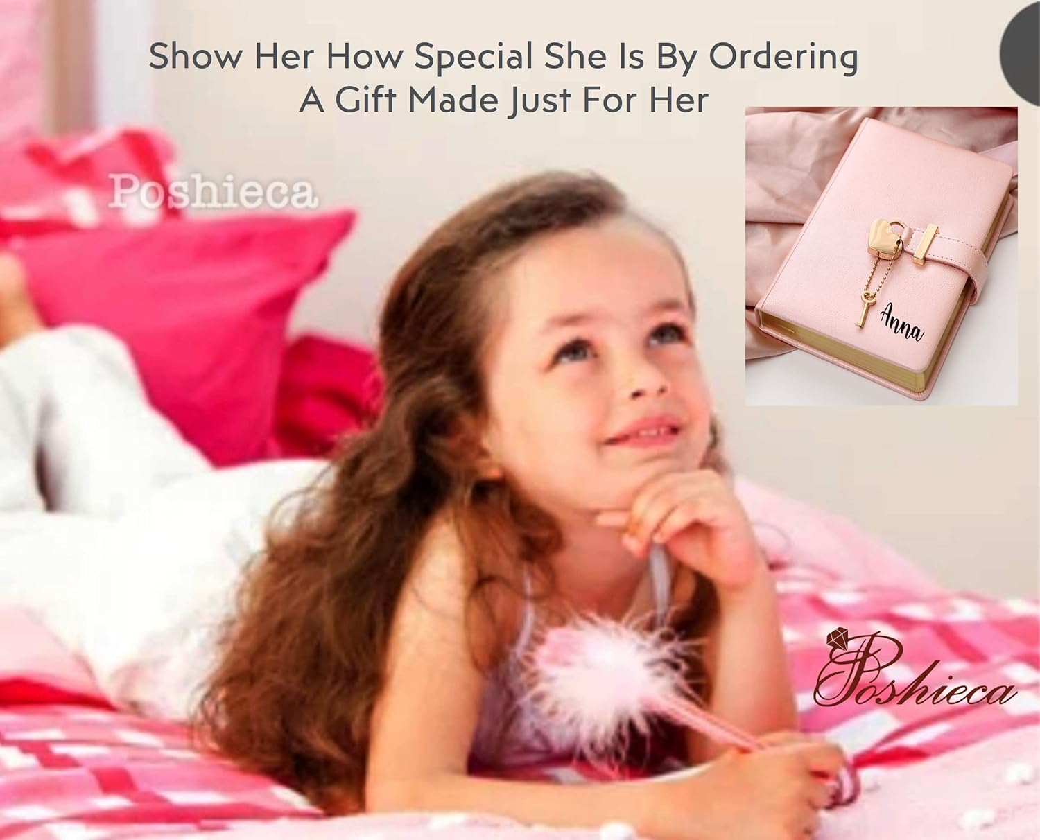 Personalized Diary with Lock and Key for Girls, B6 Size 5.3x7 inch, 290 Gold Edged Pages, Golden Heart Lock & Pen, Gift Journal for Teens & Women (Grey Diary With Name)