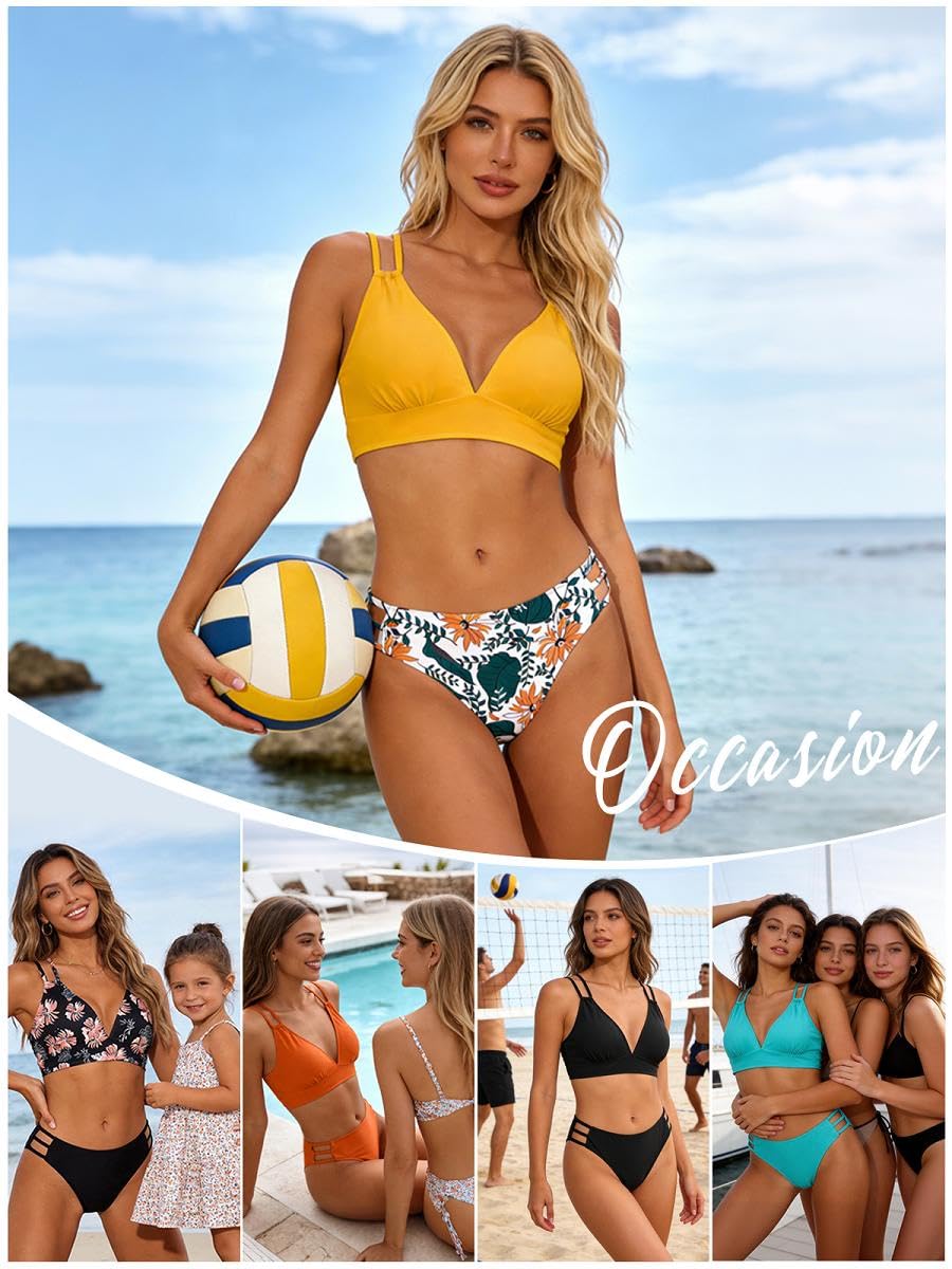 Joligiao Mujer Bikini Sexy Traje de Baño 2 Piezas Cuello en V Bikinis Brasileño con Triángulo Bañadores Bikini Top y Braga Cintura Alta Conjunto de Bikinis Playa — view 7
