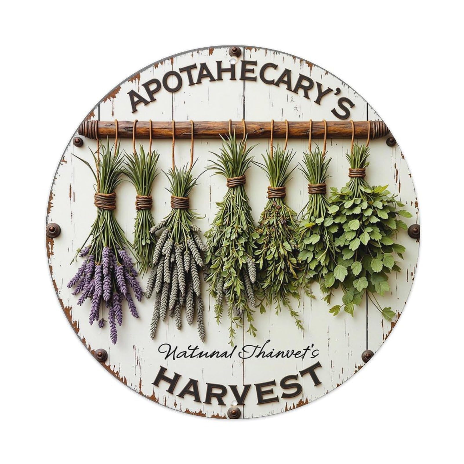 Herbal Drying Rack Display Pattern Retro Metal Sign Round Tin Sign, Vintage Decor Art Poster for Bar, Home, Man Cave, Kitchen, Laundry Room Gift 8x8Inch
