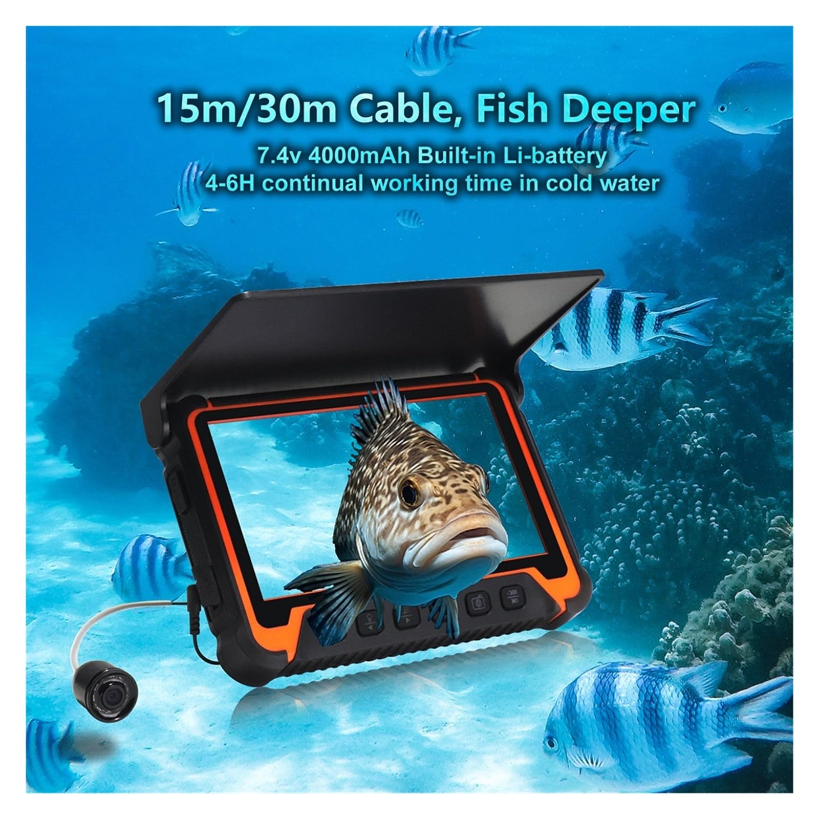 Fotocamera for la pesca sul ghiaccio, ecoscandaglio subacqueo con sonar più profondo, avvolgicavo da 30 m,Alta definizione