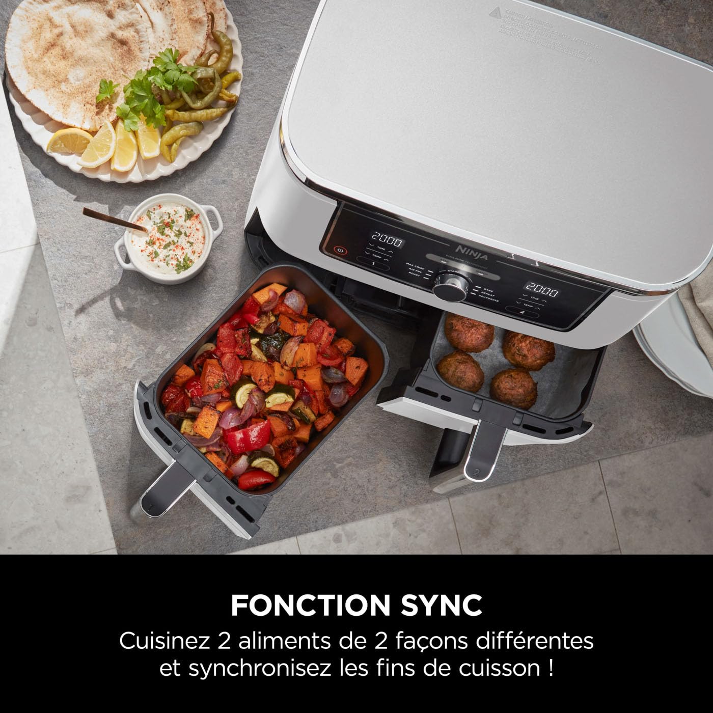 Ninja Foodi MAX Dual Zone Air Fryer, 2 Tiroirs, 9,5L, 6-en-1 AF400EUWH