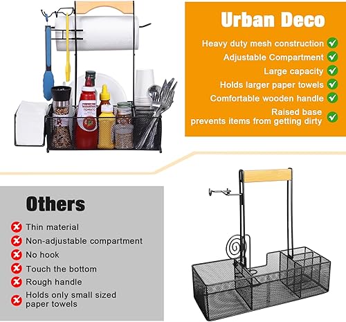 Miniatura 6 de Urban Deco Organizador de parrilla con soporte para toallas de papel, cesta de malla, organizador de condimentos para picnic barbacoa, accesorios de