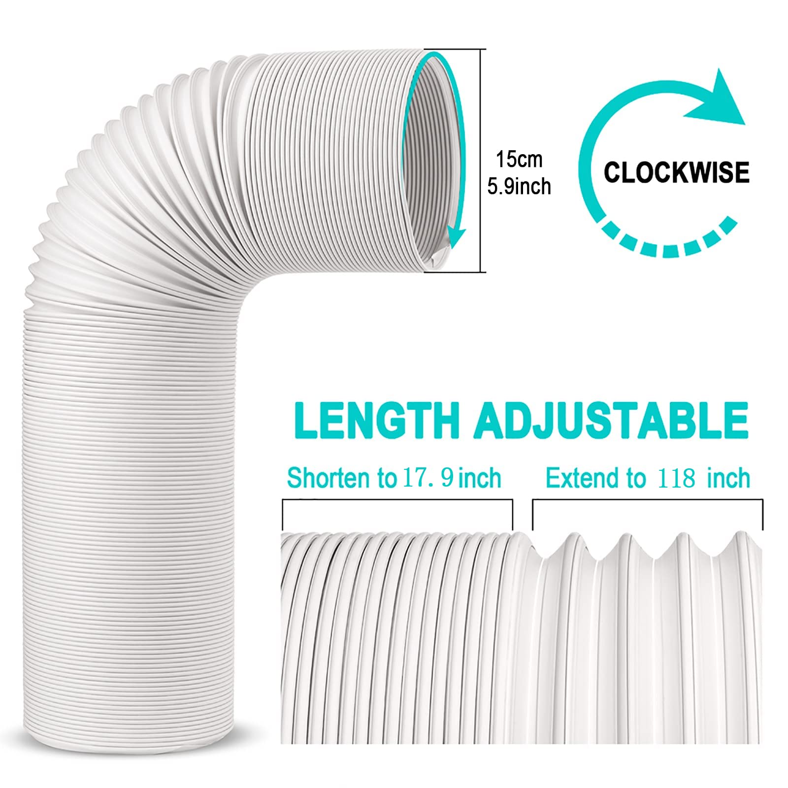 Tubo Flessibile Per Condizionatore D'Aria Portatile Diametro 15cm Tubo Flessibile Per Sfiato Di Scarico Ca,Parti Del Condizionatore D'Aria Filettate In Senso Antiorario In senso orario e 300 cm