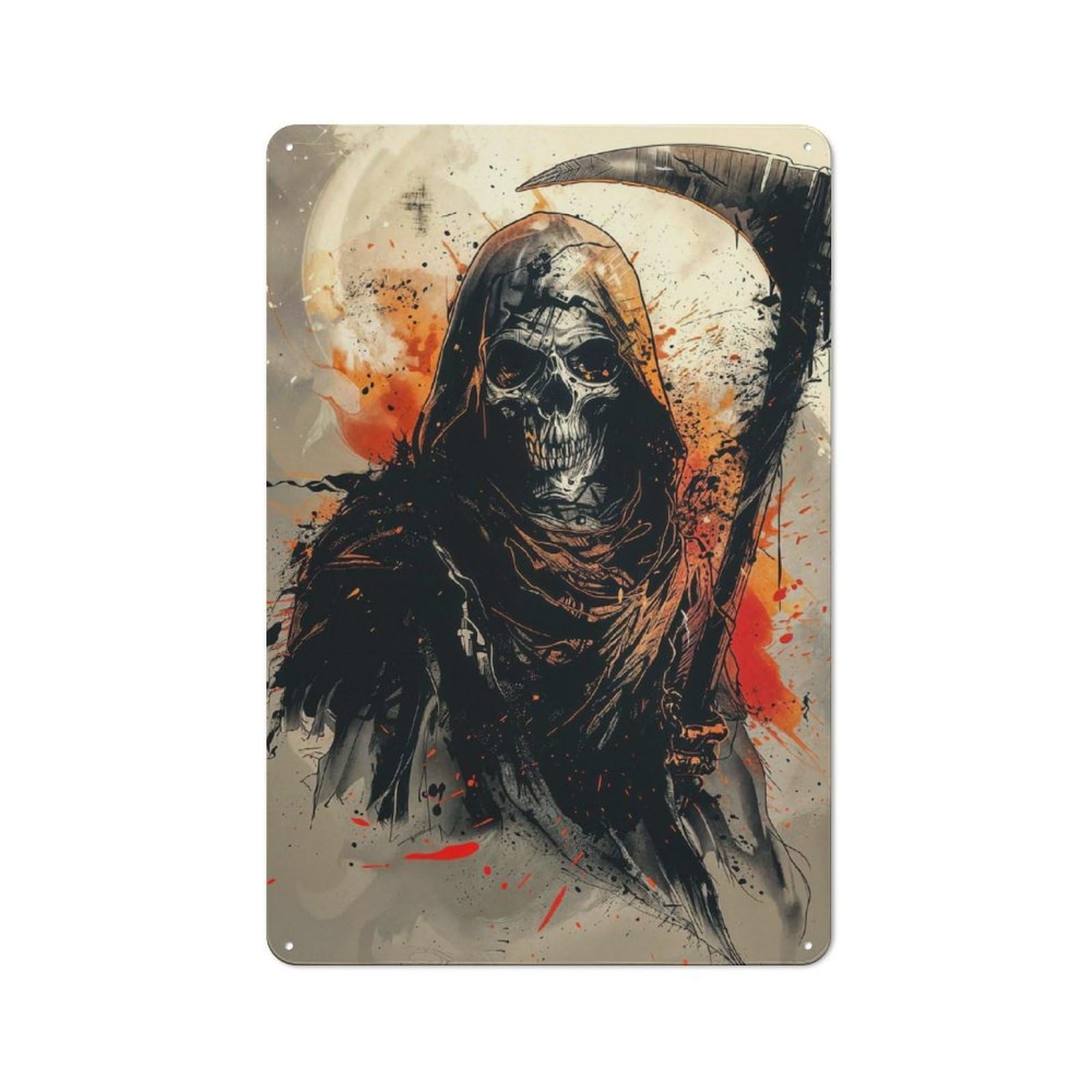 Junmoney Grim Reaper Painting Tin Wall Plaque 30X20cm With For Home Office Or Studio, Gift Idea At Christmas For Creative Workspace Decorators