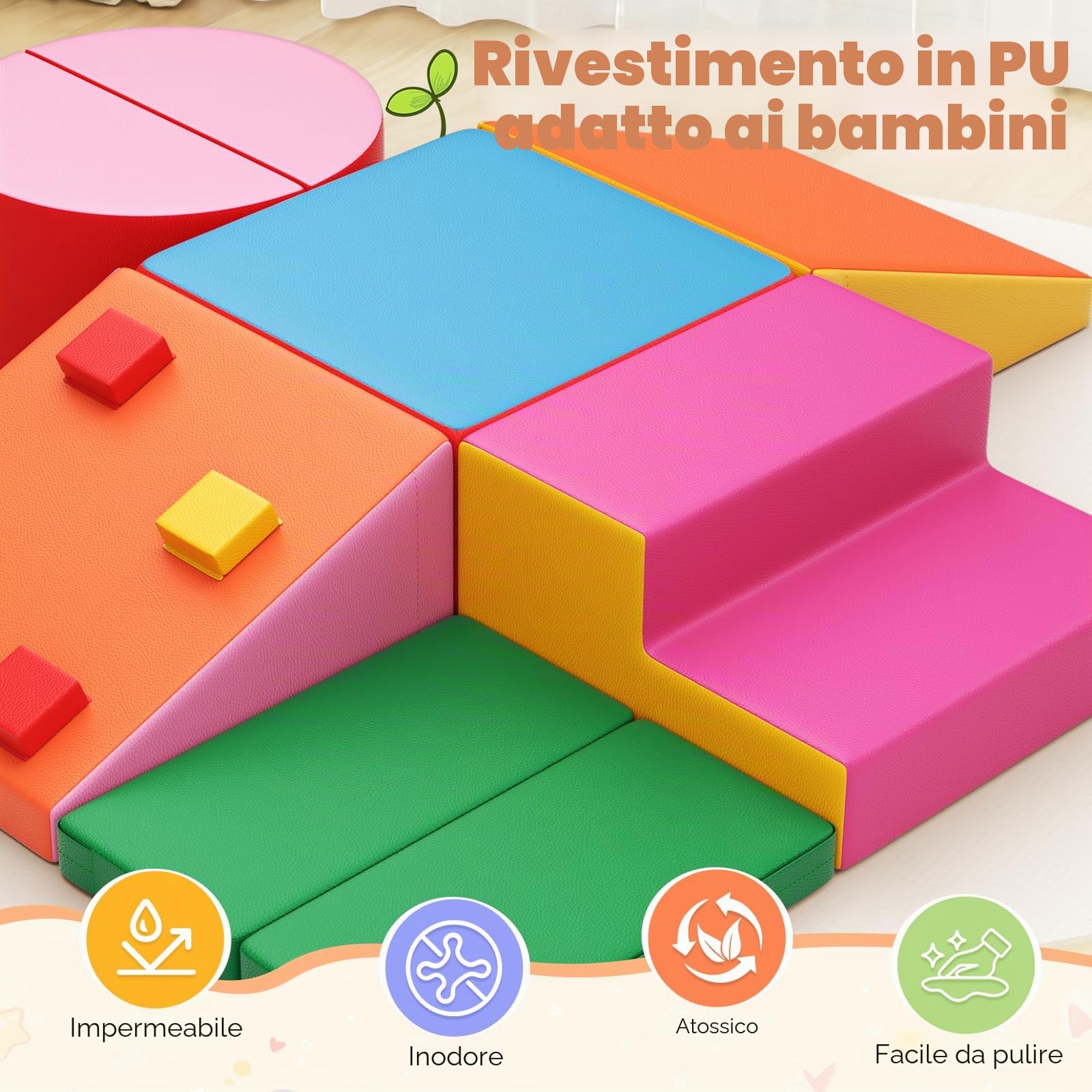 Set di 7 blocchi da arrampicata in schiuma morbida per interni per bambini