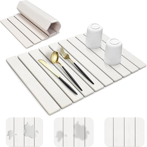 Tapete grande de secado de platos de piedra para encimera de cocina, tapete de platos de tierra de diatomeas de 24 x 16 pulgadas Absorción de 1
