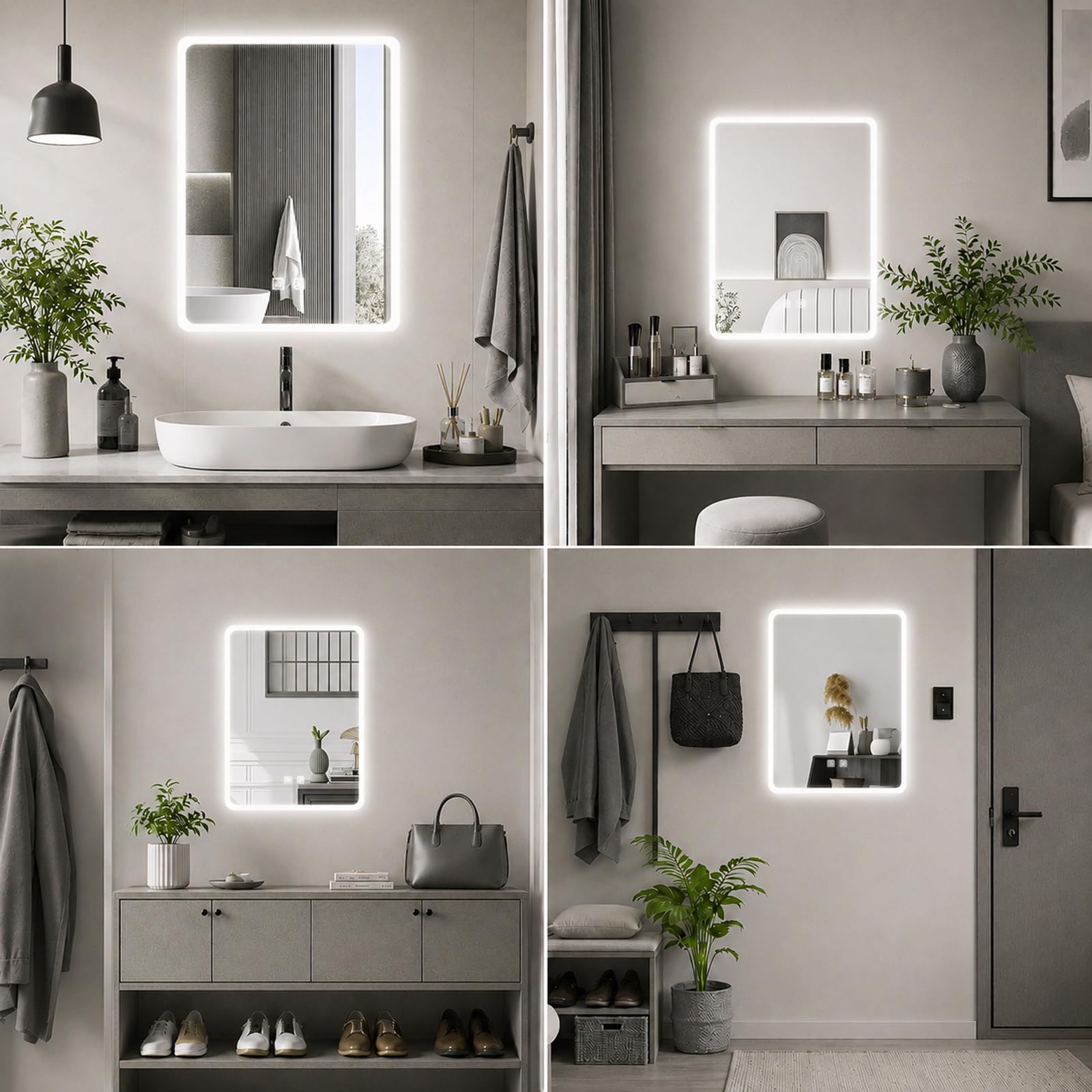 Espejo de baño con luces LED, espejo iluminado de 60x45cm para baño con función antivaho, luces regulables de 3 colores, retroiluminación, montado en la pared, resistente al agua, control