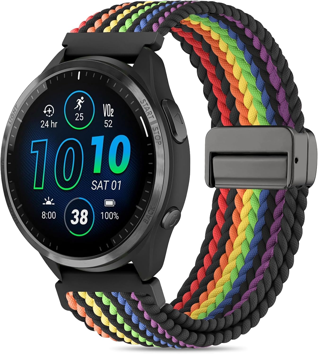 Nylon Watch Band Compatible with Garmin Forerunner 965/955/945/935/970/fenix5/fenix6, 22mm Braided Magnetic Buckle Strap Suitable Compatible with Garmin Instinct/Instinct2/Instinct3 45mm