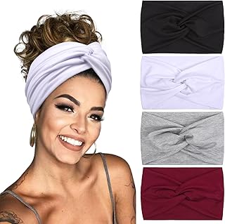 Headbands for Women Non Slip Soft Elastic Wide Hair Bands Yoga Running Workout Head Scarf 4 Packs