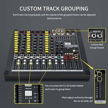 XTUGA Professional 8 Channel DJ Mixer,Bluetooth Audio Mixer Interface(RA8)