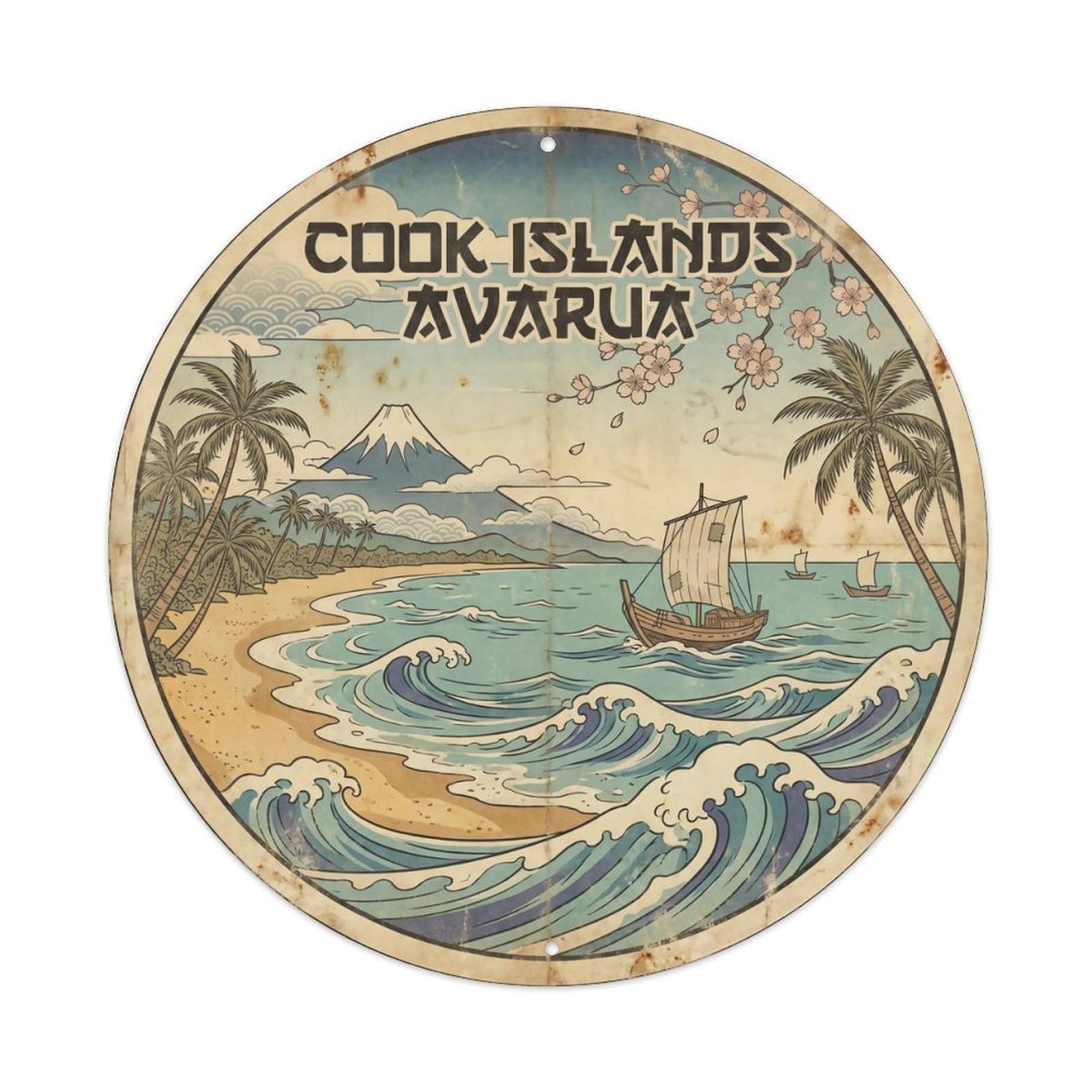 Odgynaw 8X8inch(20X20cm) Cook Islands Avarua Beach Coastal Travel Lagoon Coast Metal Tin Sign