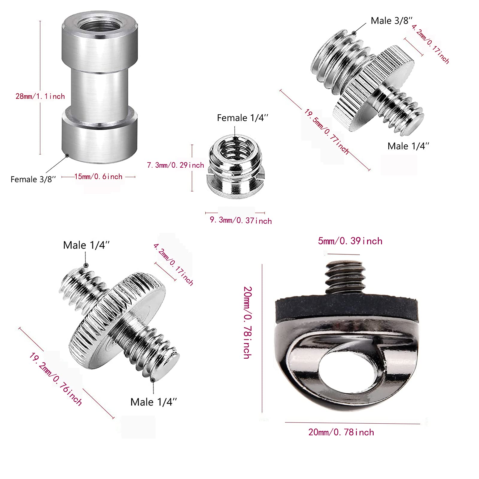 22 Adattatori Vite Per Treppiede | Convertitore 1/4" E 3/8" | Per Fotocamera, Luci, Supporti - Foto 5