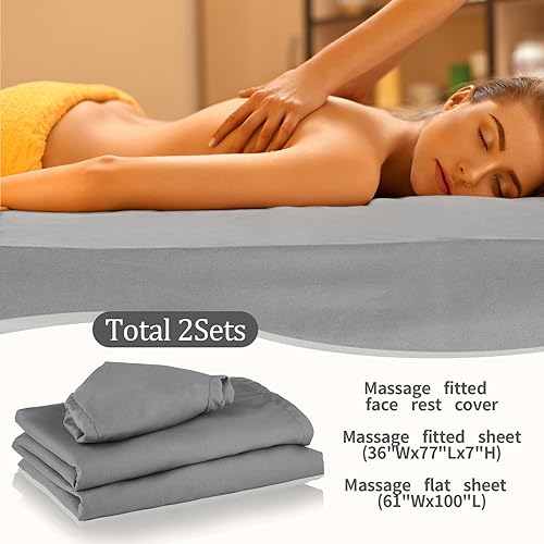 Miniatura 3 de Oudain Juego de 2 sábanas de microfibra suave para mesa de masaje, resistente al aceite y a las arrugas, juego de 3 piezas de suministros de terapia