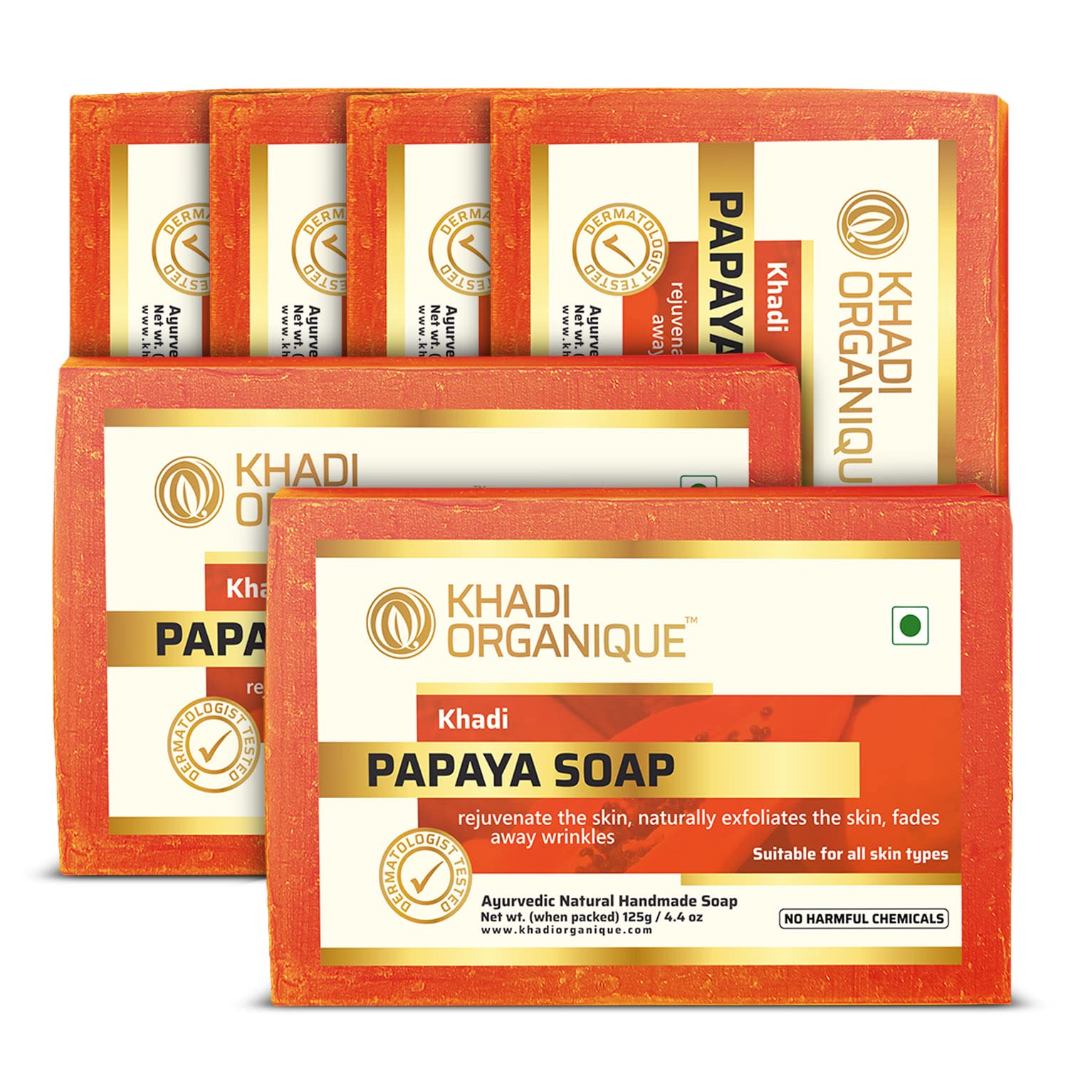 Khadi Organique Natural Herbal Papaya Soap Pack of 6