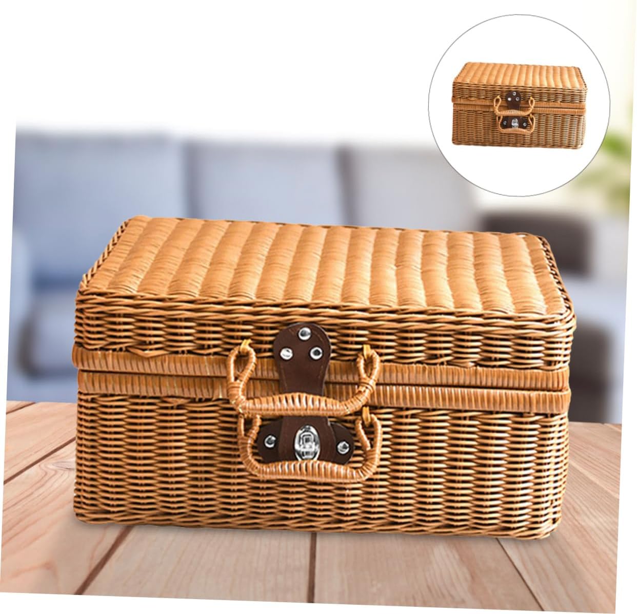 ABOOFAN Retro Handwoven Storage Case Simulated Rattan Woven Suitcase for Home Organization for Makeup Accessories and Decorative Use and Portable Design