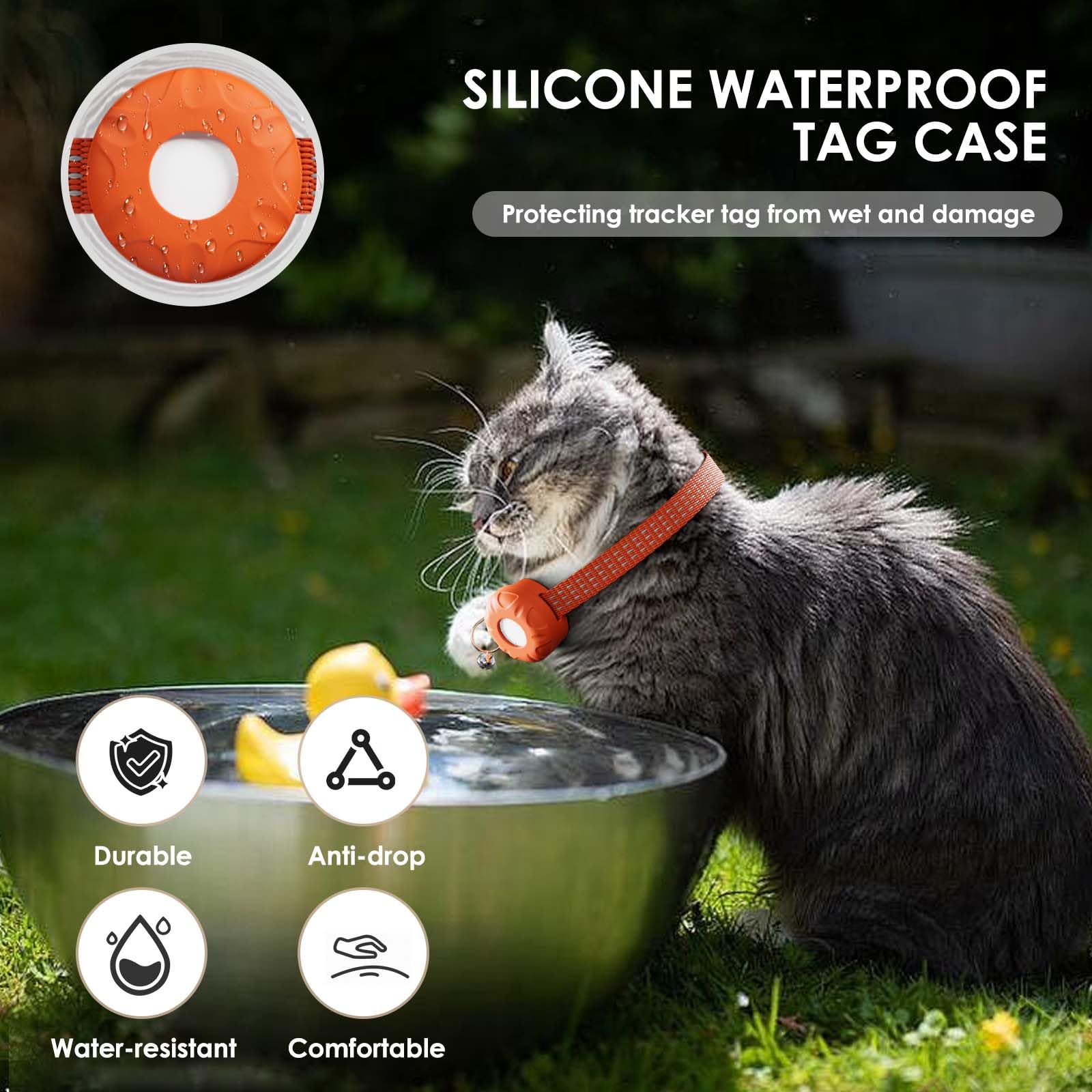 Katzen-Tracker, GPS-Tracker, kompatibel mit Apple Find My App (nur iOS), wasserdichtes Katzen-Tracker-Halsband mit Glocke und elastischer Sicherheitsschnalle, keine monatliche Gebühr, funktioniert mit