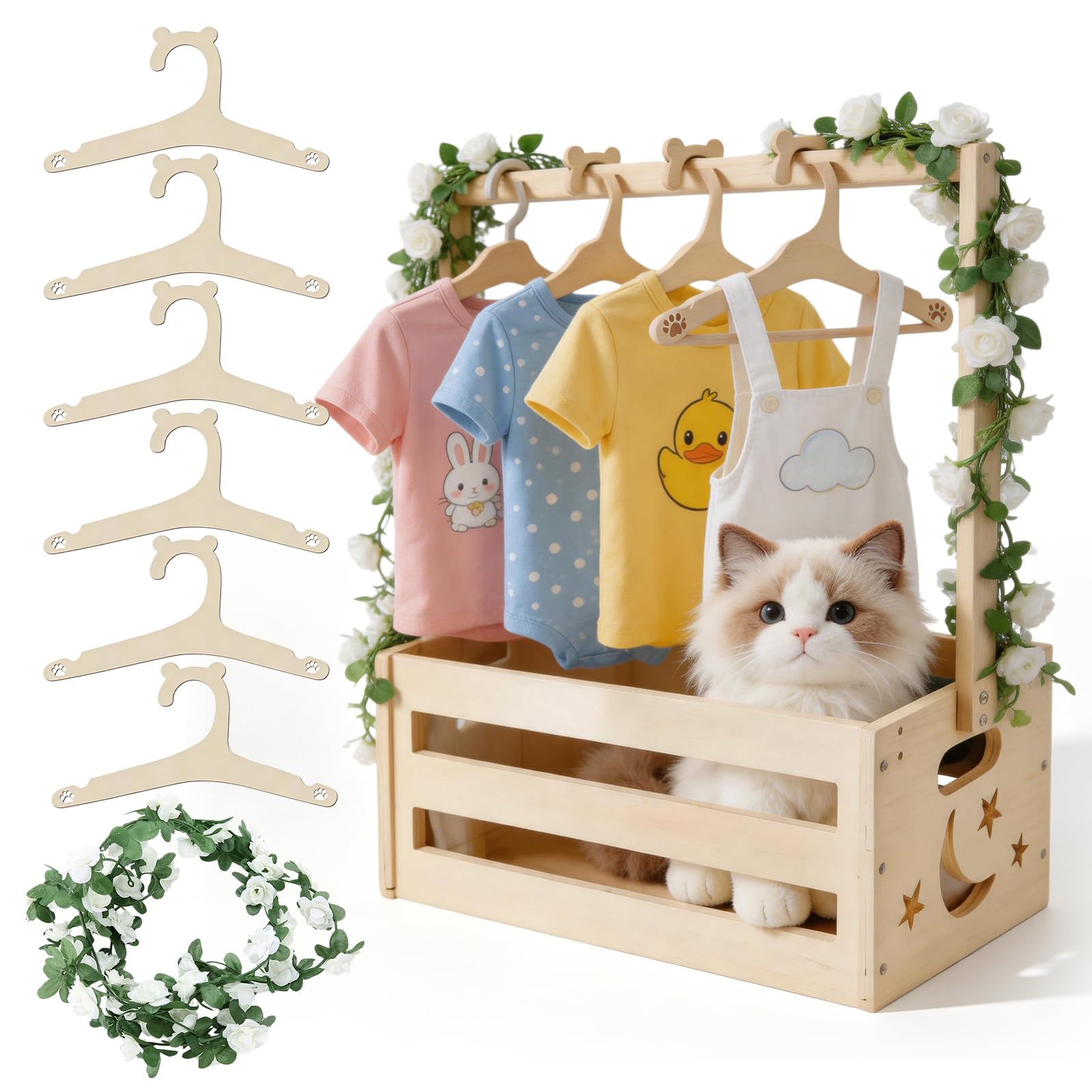Holz Babyparty Kiste Kleiderbügel Praktische Baby mit Griff, Kinder Kleiderbügel und Girlande -Aufbewahrungskiste Bambus-Dekorbox Mehrzweck Babyparty Geschenkkorb für Schwangere Neue Eltern