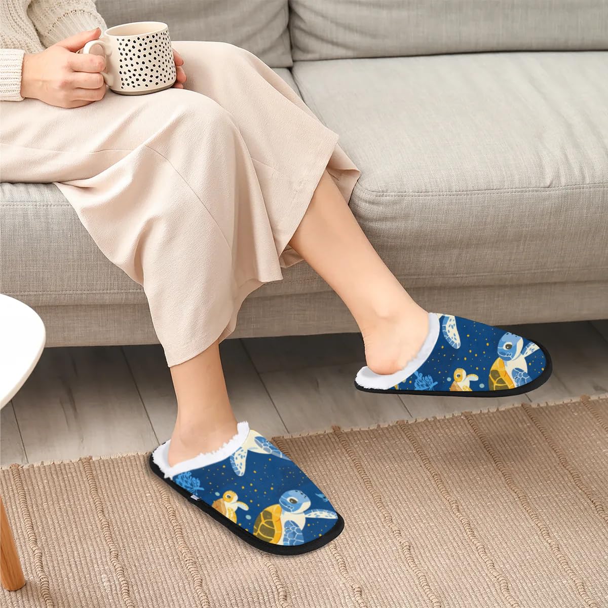 Hsnar Cute Turtles Non Slip House Slippers for Women Indoor Slippers for Men Soft House Shoes Spa Slippers, L