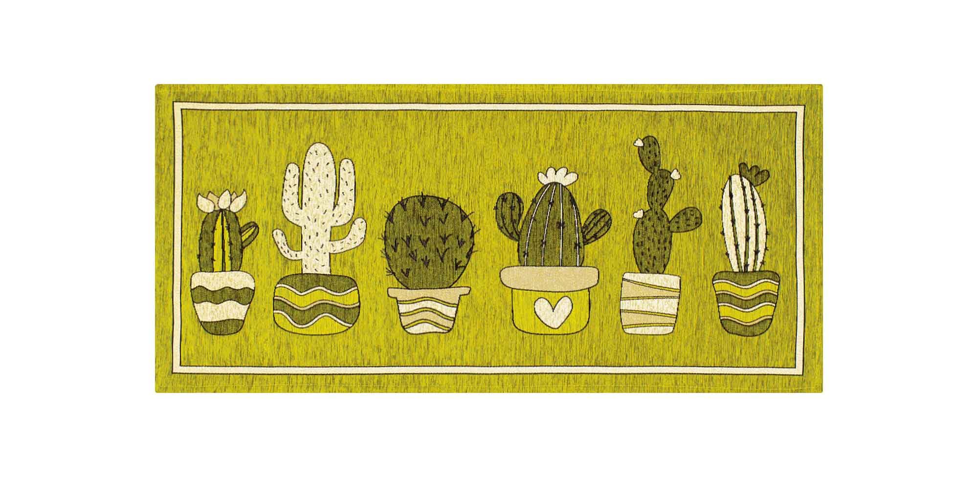 IlGruppone Tappeto Cucina in Ciniglia Passatoia Multiuso Ingresso Corridoio Antiscivolo Prodotto Italiano Disegni Piazzati Cotone Varie Misure Lavabile in Lavatrice - Cactus Verdemela - 57x190 cm