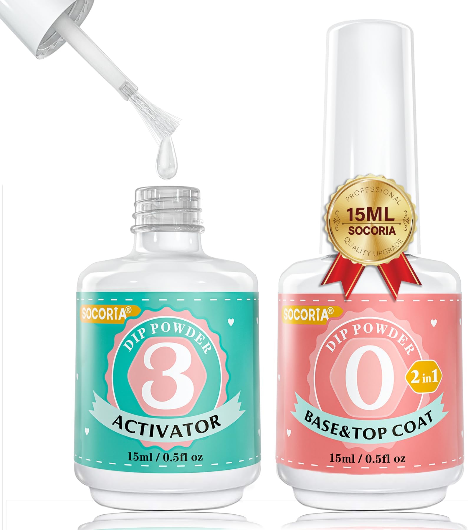 Dip Powder Liquid Set - 2 in 1 Dip Powder Base & Top Coat and Activator for Dipping Powder Nail Kit, Fast Dry, French Nail Art Beginner Manicure Salon(0.5oz)