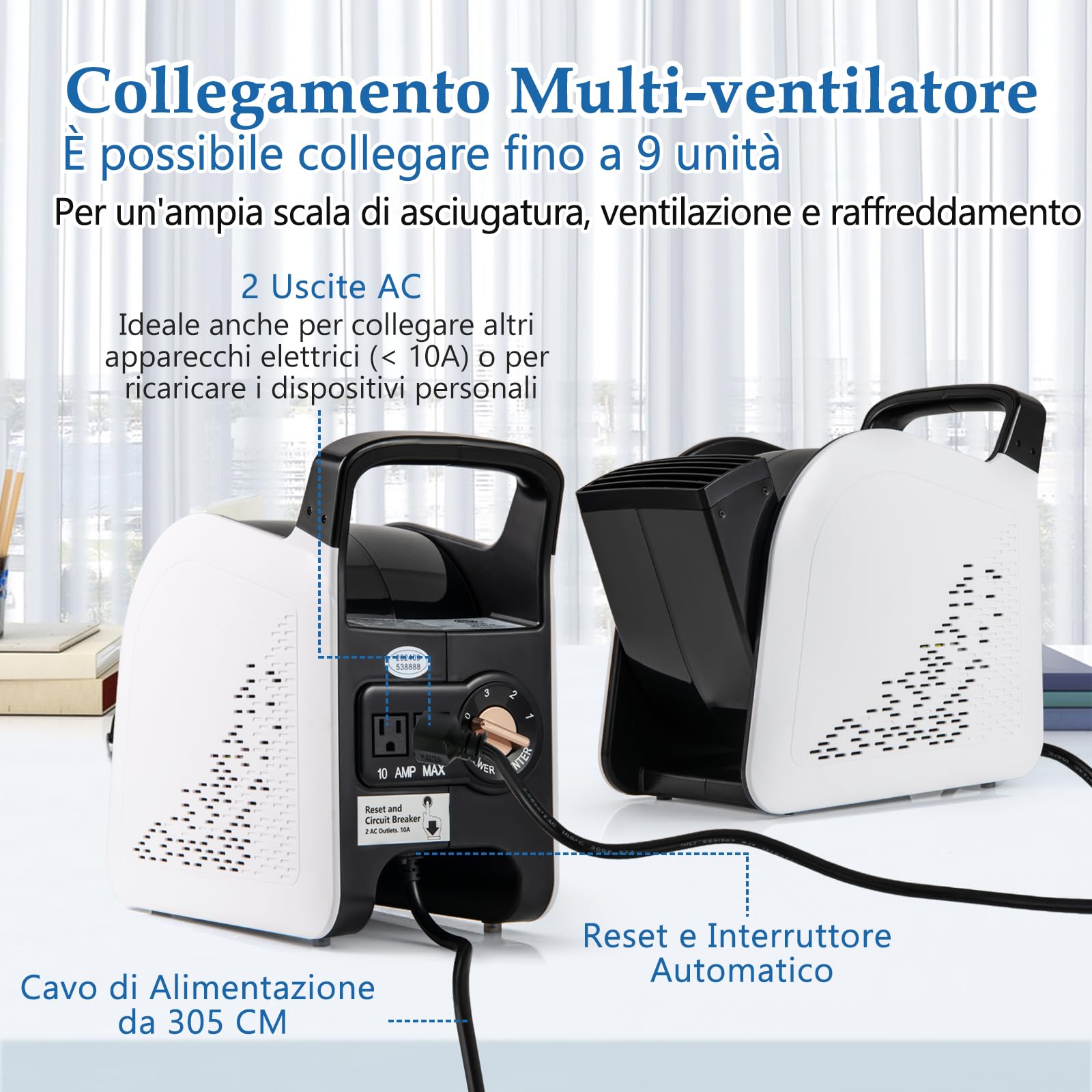 COSTWAY 130W Ventilatore ad Alta Velocità, Ventilatore Essiccatore con 3 Velocità e Testa Pivotante a 185° per Asciugatura, Raffreddamento e Ventilazione, per Casa Garage Palestra