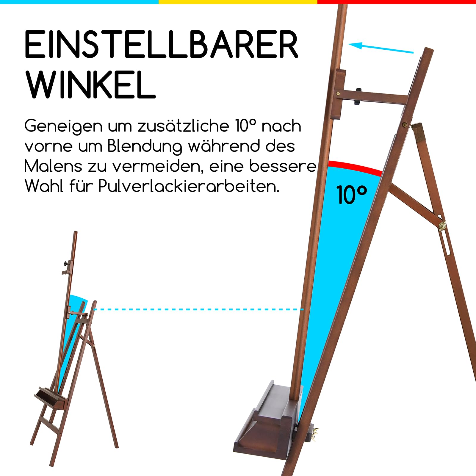 MEEDEN Staffelei Holz Groß 66x226 cm, Verstellbarer Leinwand Ständer aus Deutsche Buchenholz, Klappbare Atelierstaffelei mit Aufbewahungstablett, Holzstaffelei Malstaffelei für Leinwände bis 122cm